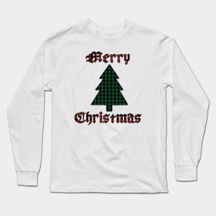 Merry Christmas Tree Plaid (Large Design) Long Sleeve T-Shirt